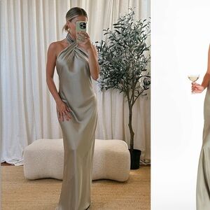 Show Me Your MuMu Jasmine Halter Maxi - Moss Green Luxe Satin